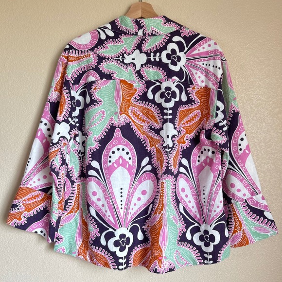 Zara Size S Shirt Boho Tunic Thick Paisley Purple Pink Resort Rio Floral Coastal - Picture 2 of 8